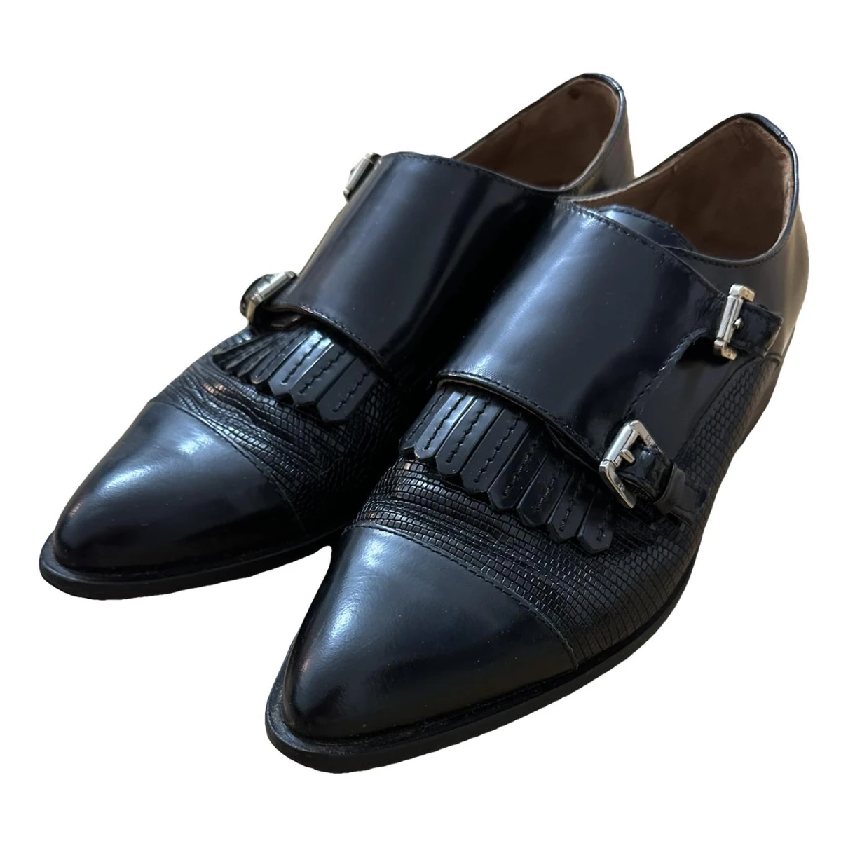Pre-owned Massimo Dutti Leather Flats In Black