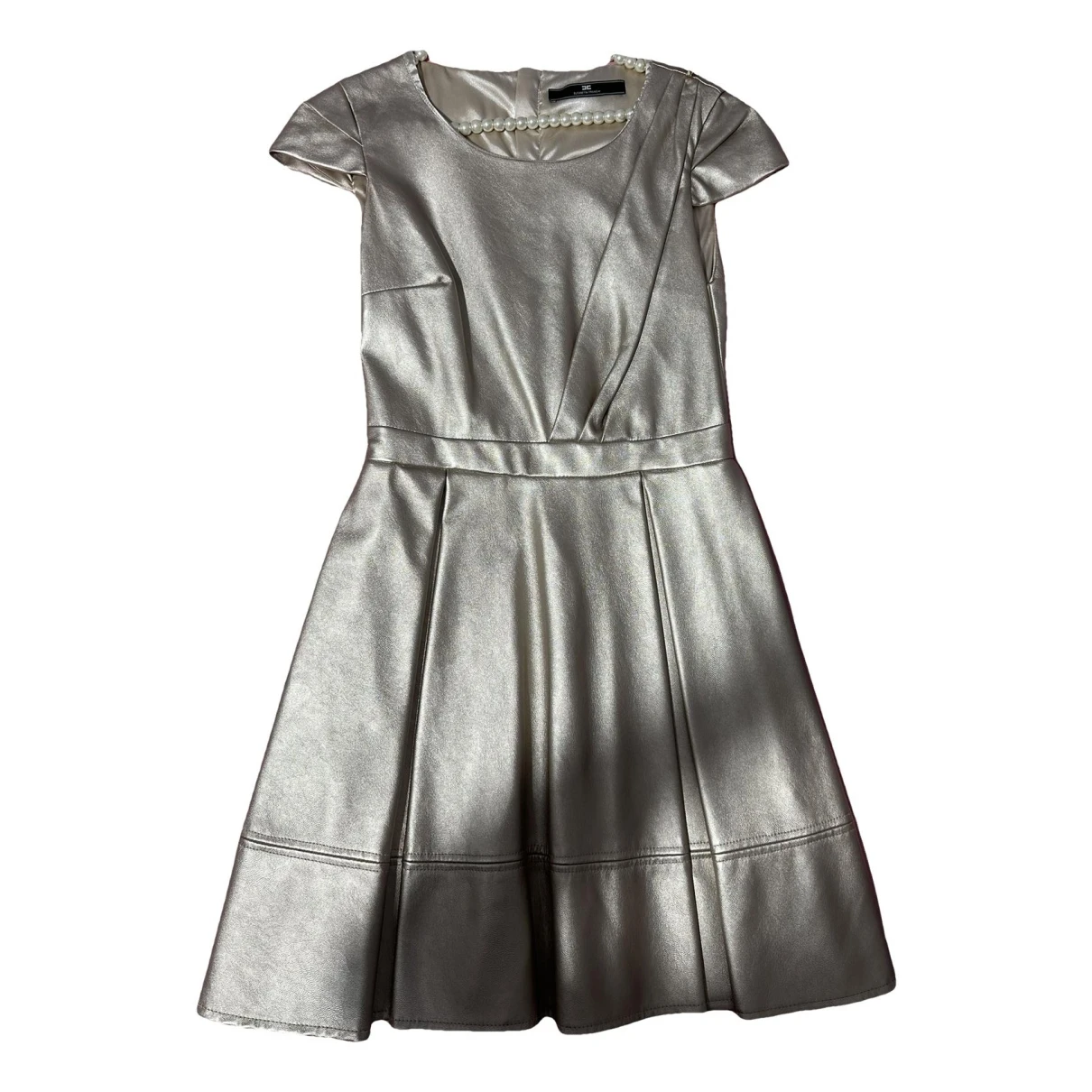 Pre-owned Elisabetta Franchi Leather Mini Dress In Gold