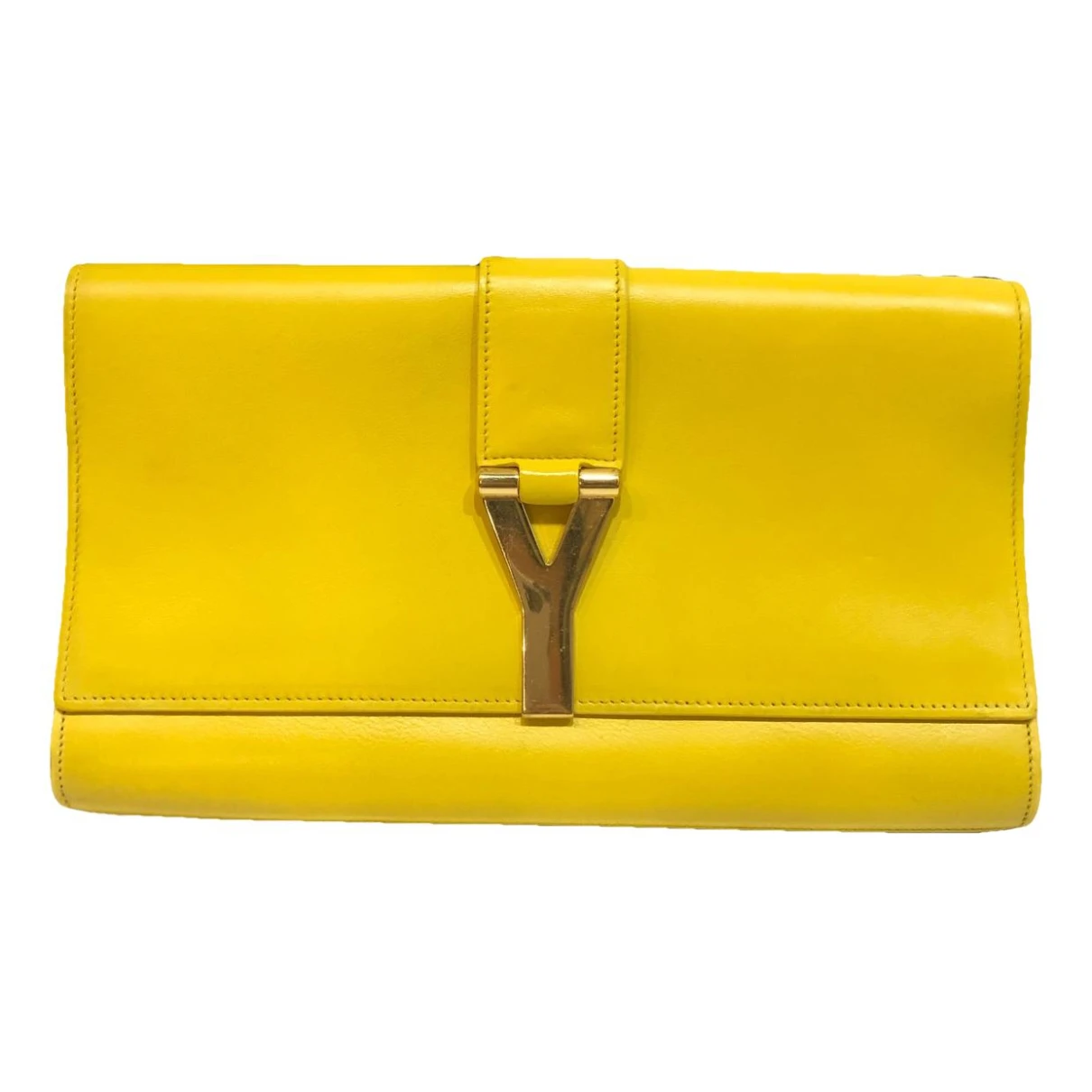Pre-owned Saint Laurent Sade Pochette Enveloppe Leather Clutch Bag In Yellow