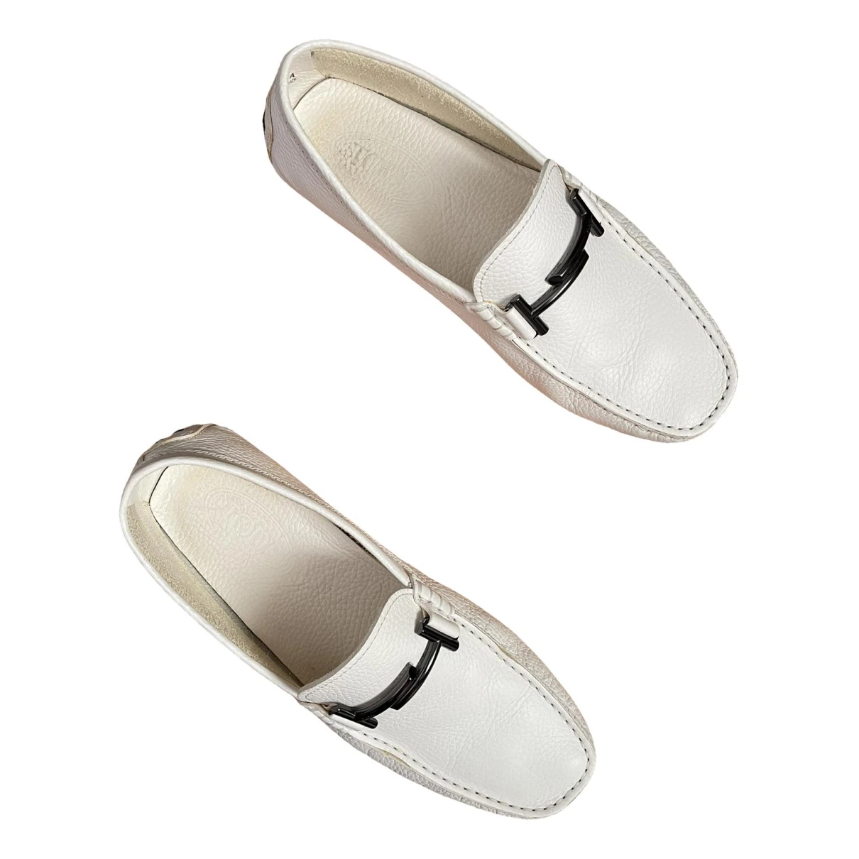 Pre-owned Tod's Gommino Leather Flats In White