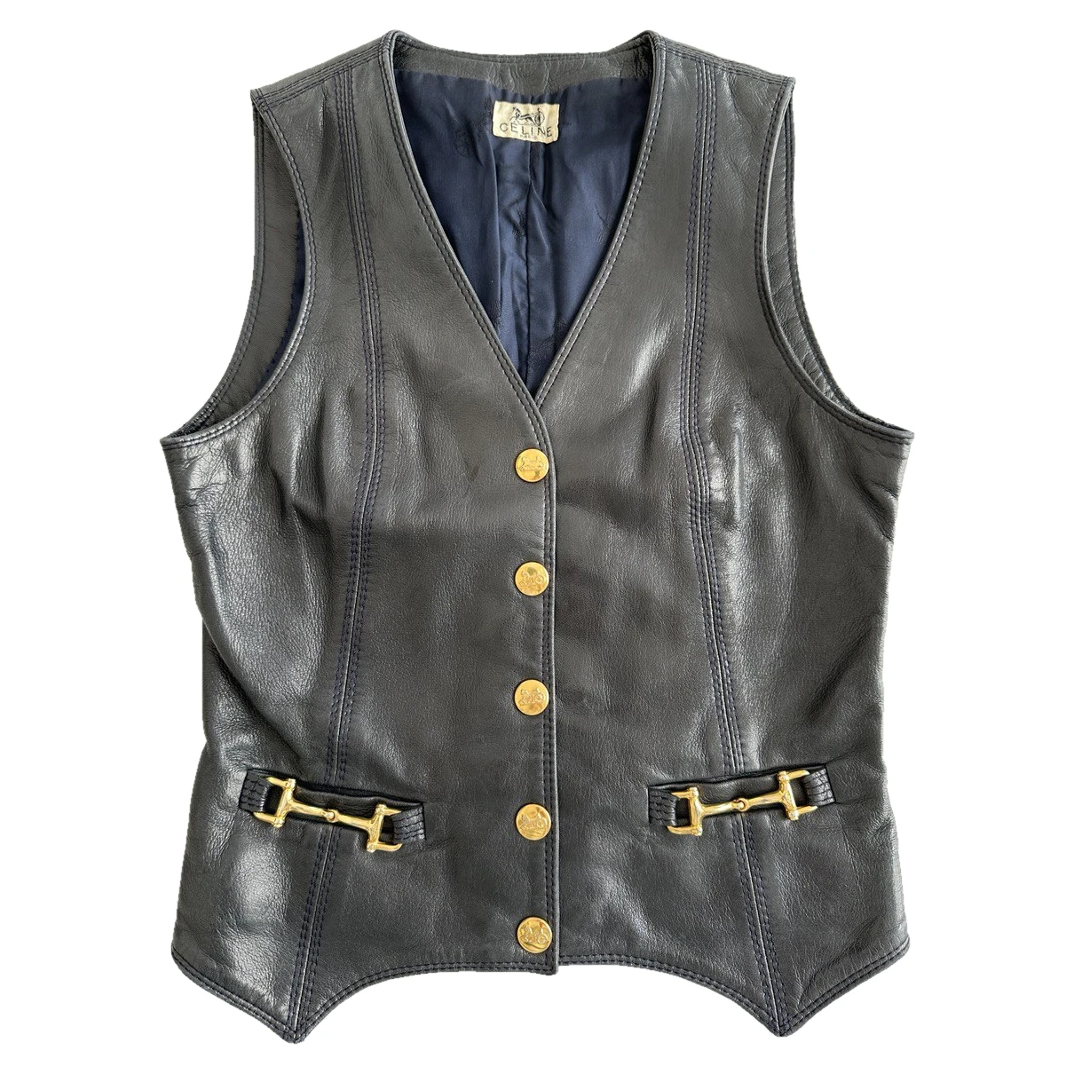 Pre-owned Celine Leather Vest In Black