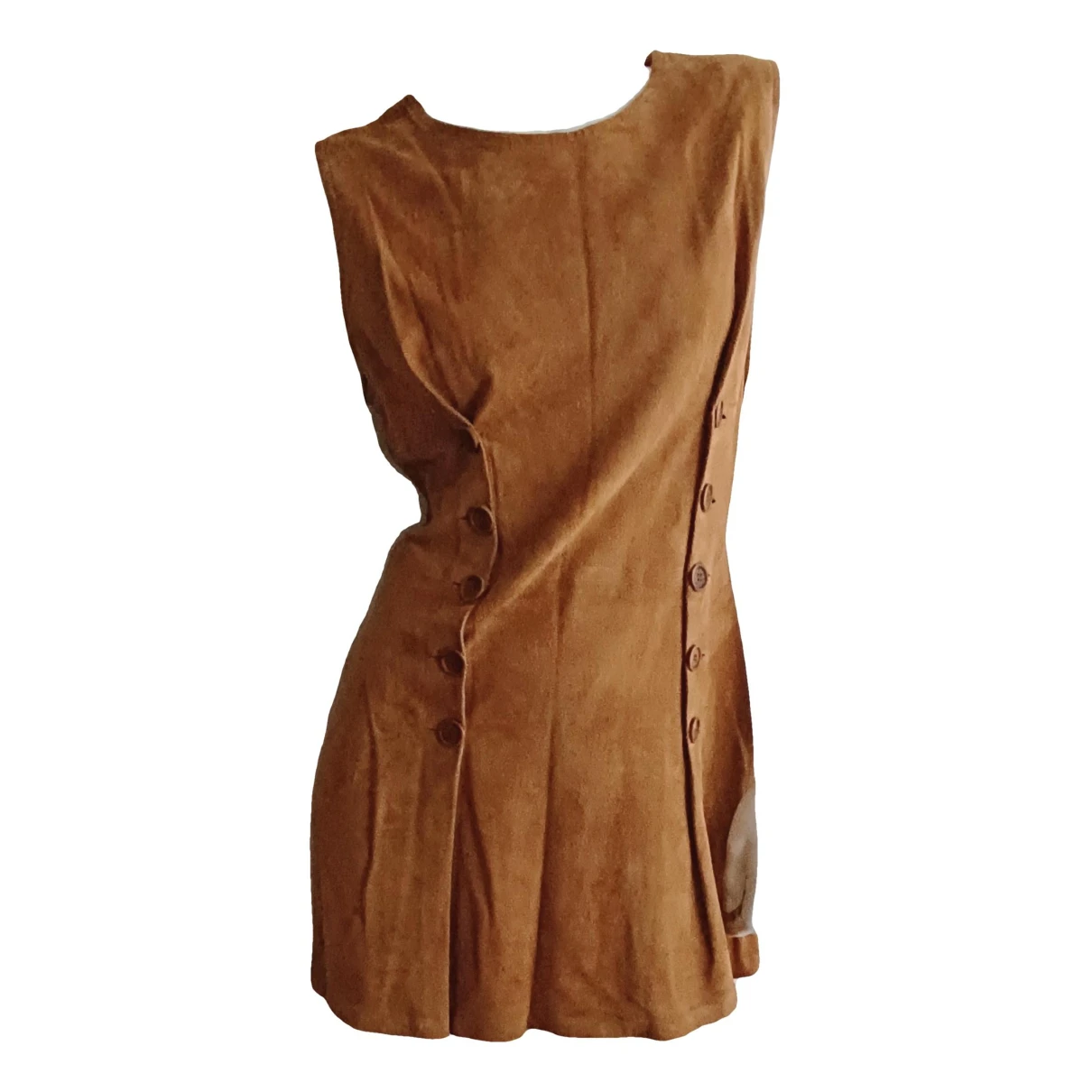 Pre-owned Moschino Leather Mini Dress In Brown