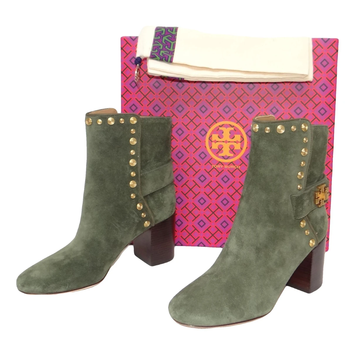 Pre-owned Tory Burch Buckled Boots In Green