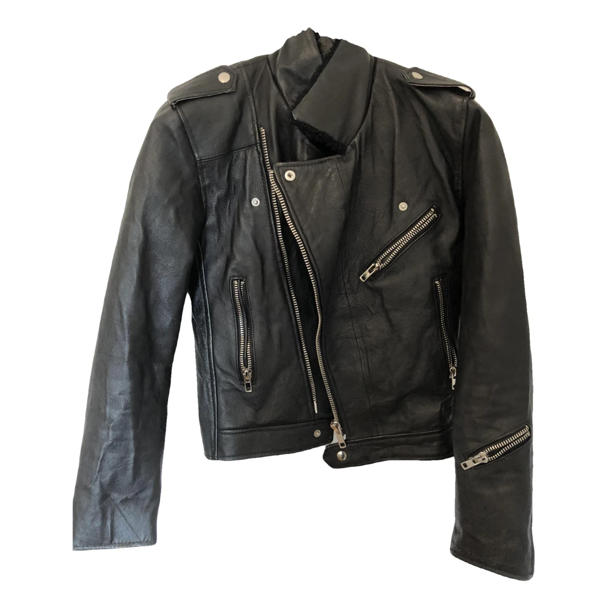 Pre-owned Deadwood Leather Biker Jacket In Black