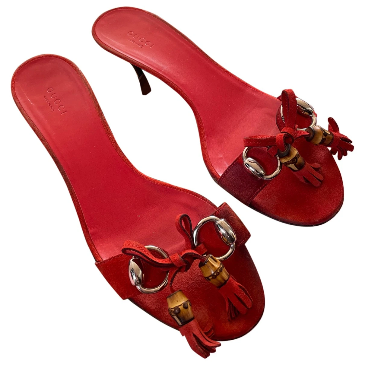 Pre-owned Gucci Leather Mules & Clogs In Red