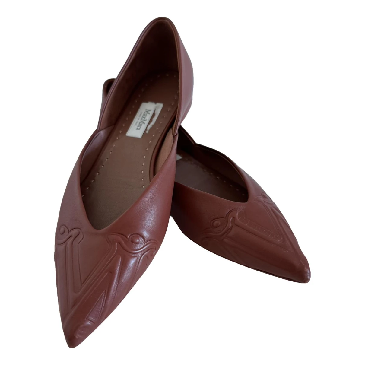 Pre-owned Max Mara Leather Ballet Flats In Burgundy