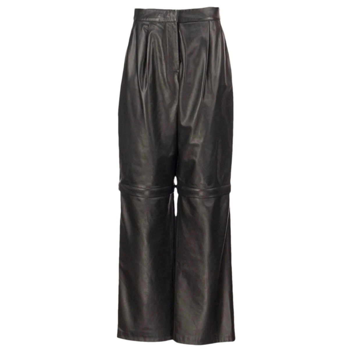 Pre-owned Max Mara Leather Large Pants In Black