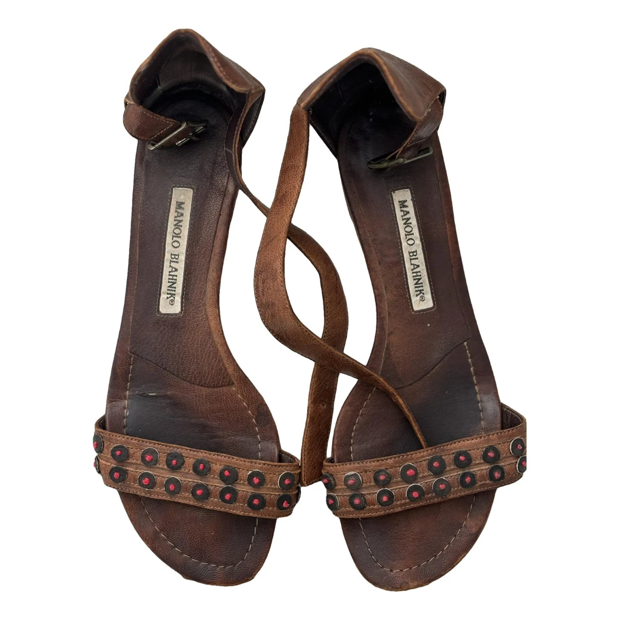 Pre-owned Manolo Blahnik Leather Sandal In Brown