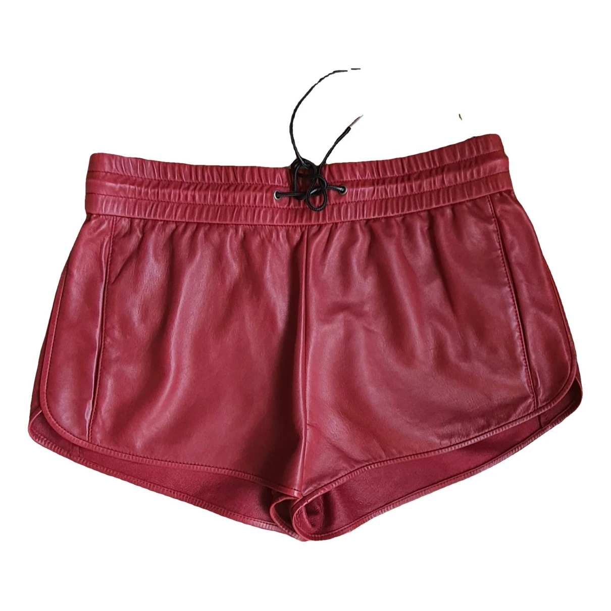 Pre-owned Saint Laurent Leather Shorts In Burgundy