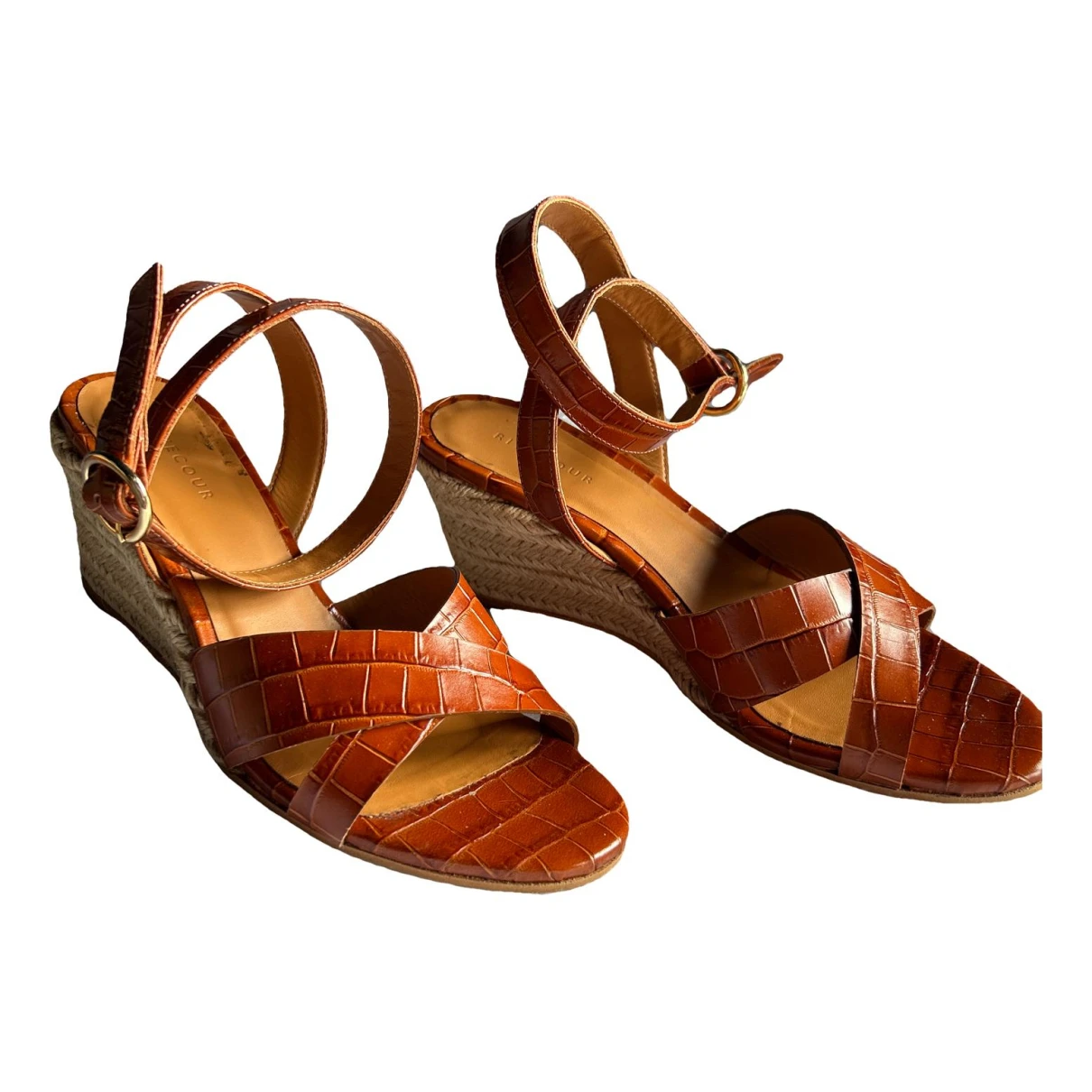 Pre-owned Rivecour Leather Sandal In Brown