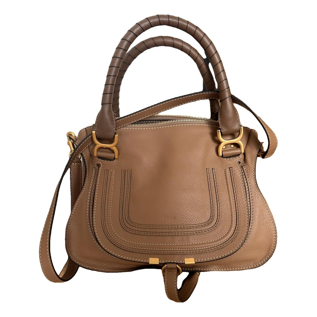 Pre-owned Chloé Marcie Leather Handbag In Beige