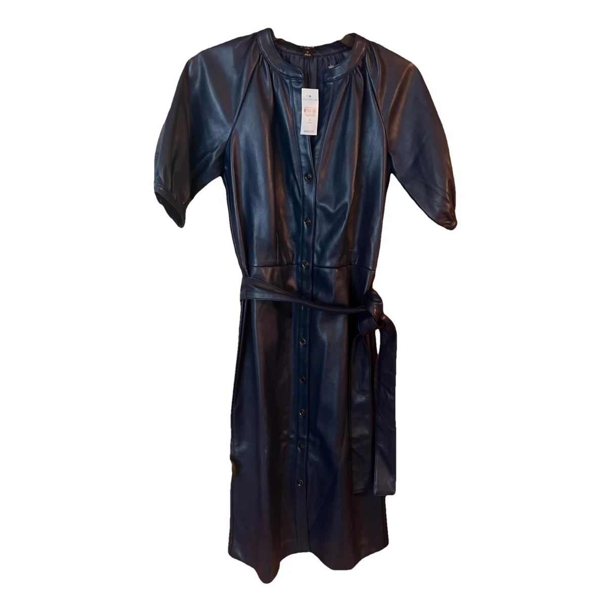 Pre-owned Ann Taylor Vegan Leather Mid-length Dress In Blue