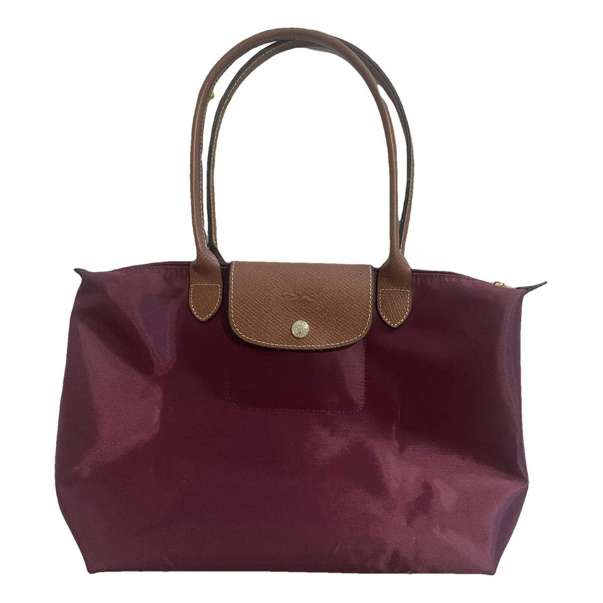 Pre-owned Longchamp Pliage Leather Clutch Bag In Burgundy