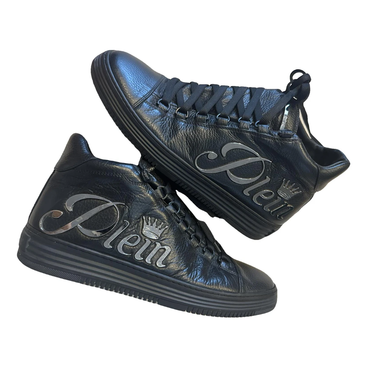 Pre-owned Philipp Plein Luxury Leather Trainers In Black