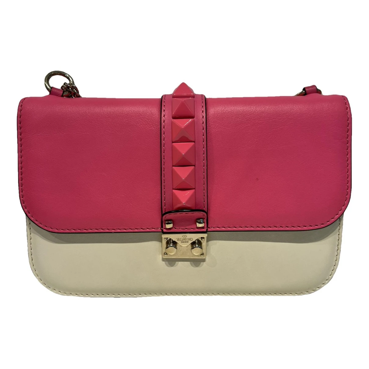 Pre-owned Valentino Garavani Glam Lock Leather Crossbody Bag In Pink
