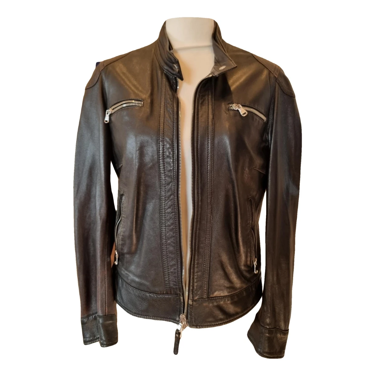 Pre-owned Baldinini Leather Biker Jacket In Black