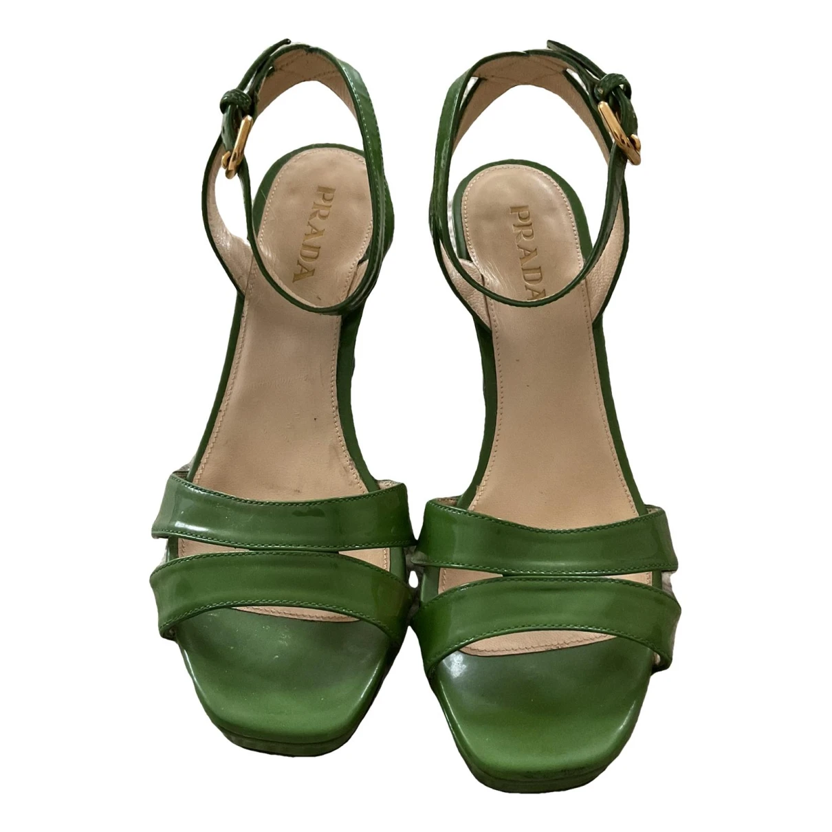 Pre-owned Prada Patent Leather Sandal In Green