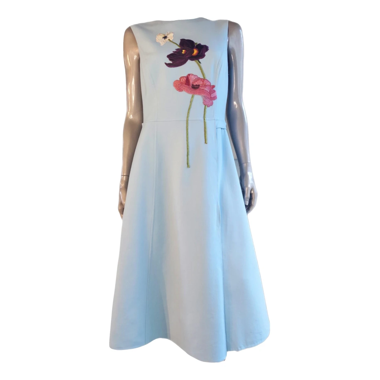 Pre-owned Oscar De La Renta Wool Mid-length Dress In Blue