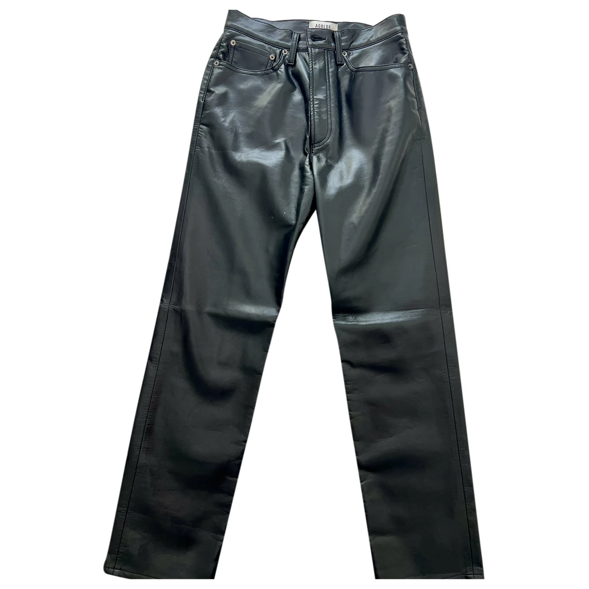 Pre-owned Agolde Leather Straight Pants In Black