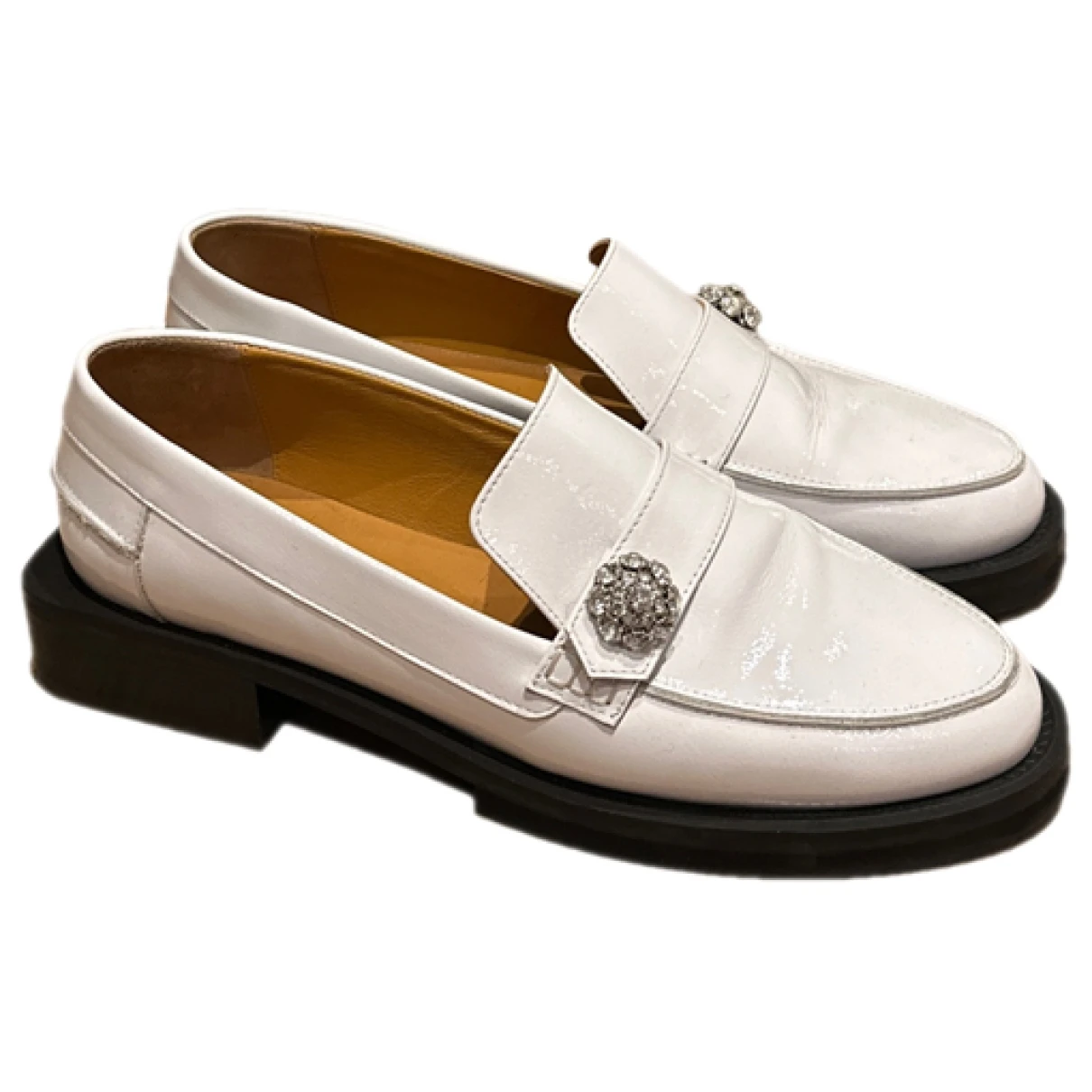 Pre-owned Ganni Leather Flats In White