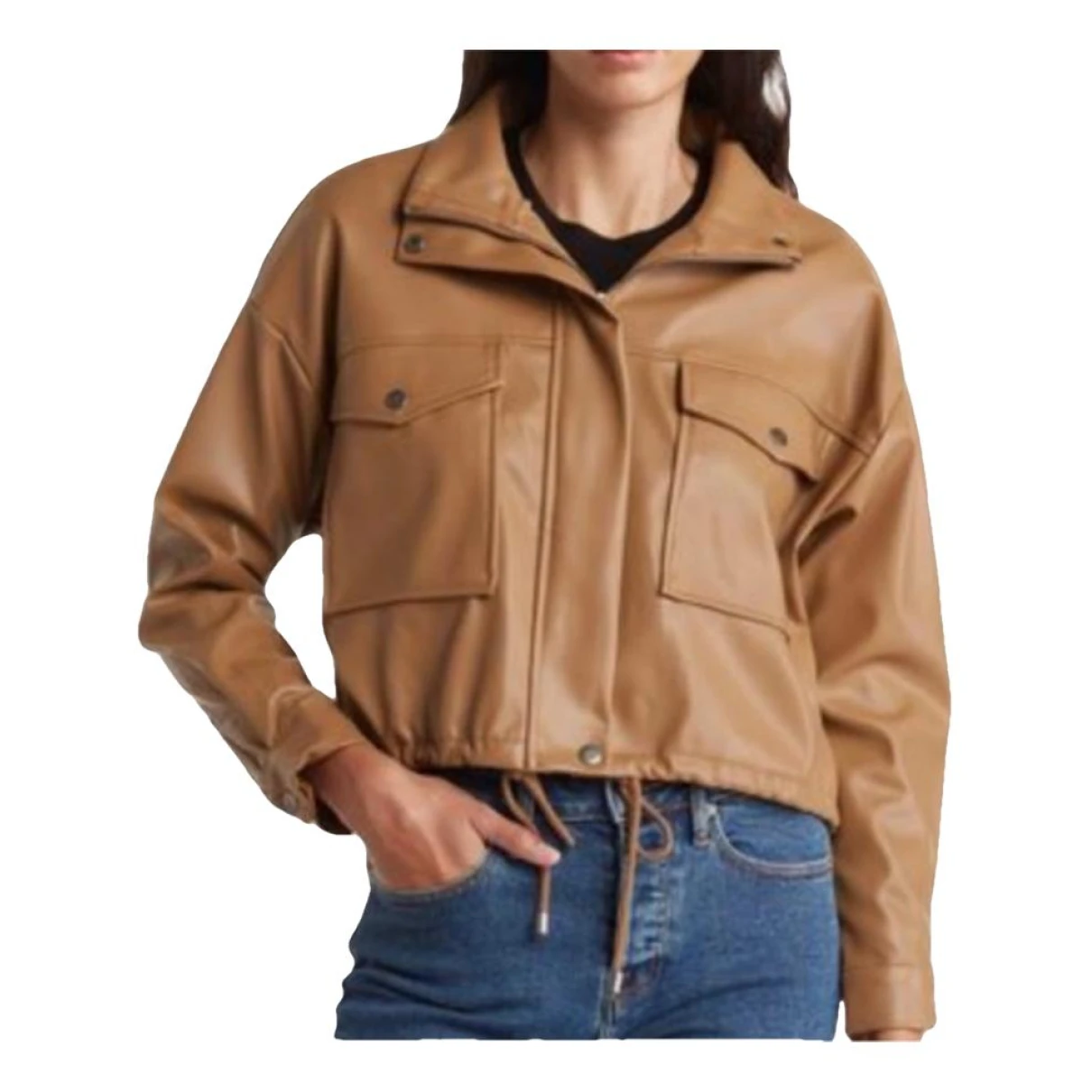 Pre-owned Elie Tahari Vegan Leather Jacket In Brown