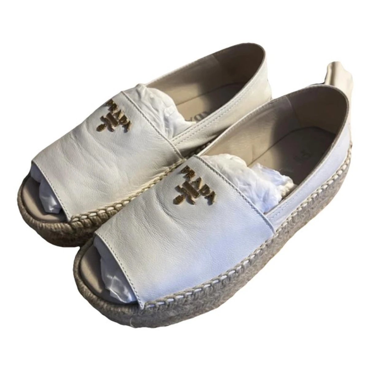 Pre-owned Prada Leather Espadrilles In White