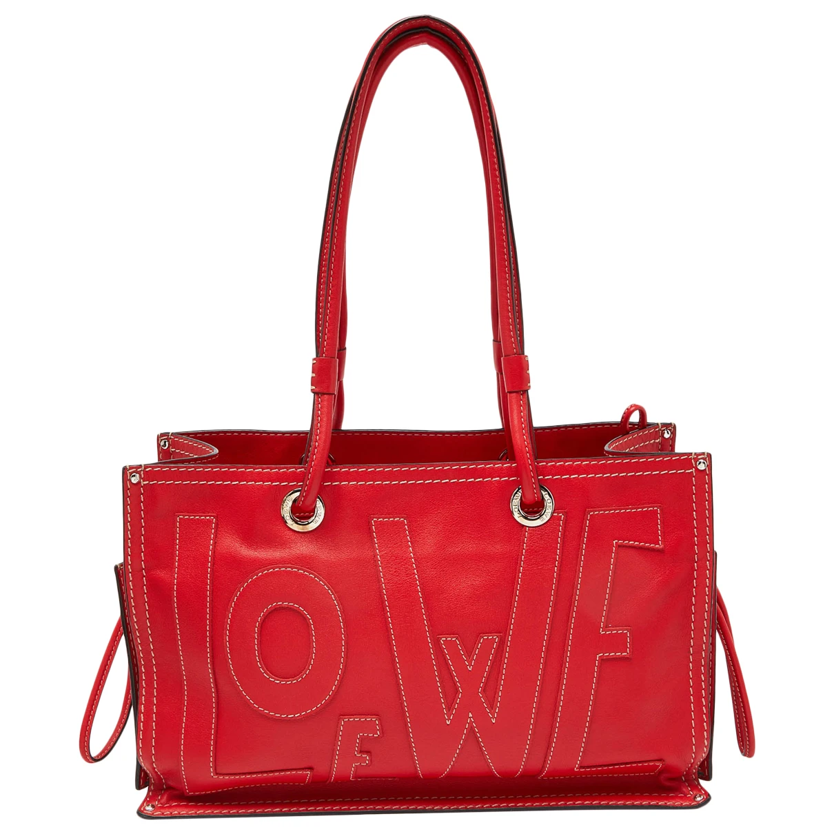 Pre-owned Loewe Leather Tote In Red
