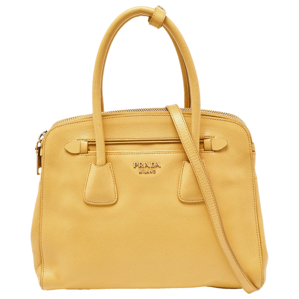 Pre-owned Prada Leather Satchel In Yellow