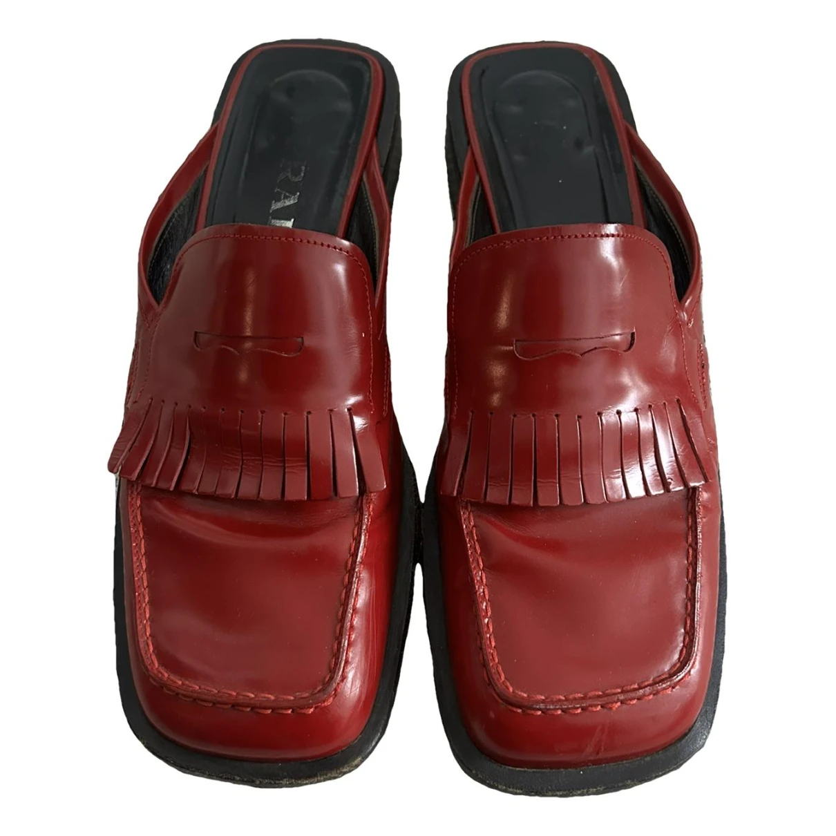 Pre-owned Prada Leather Mules & Clogs In Red
