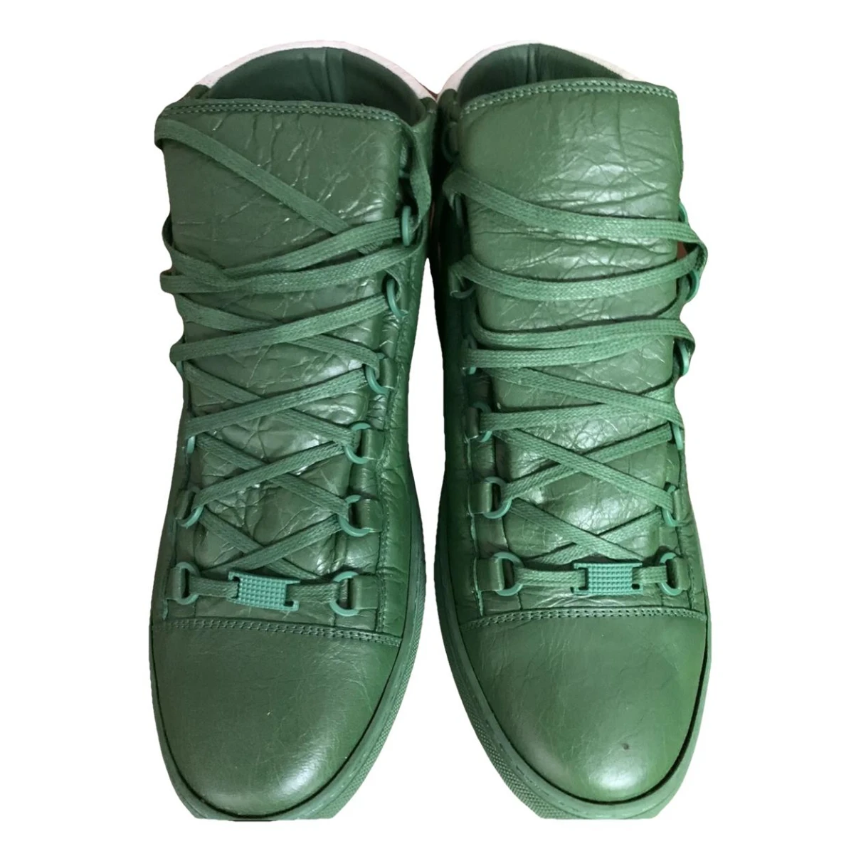 Pre-owned Balenciaga Arena Leather High Trainers In Green