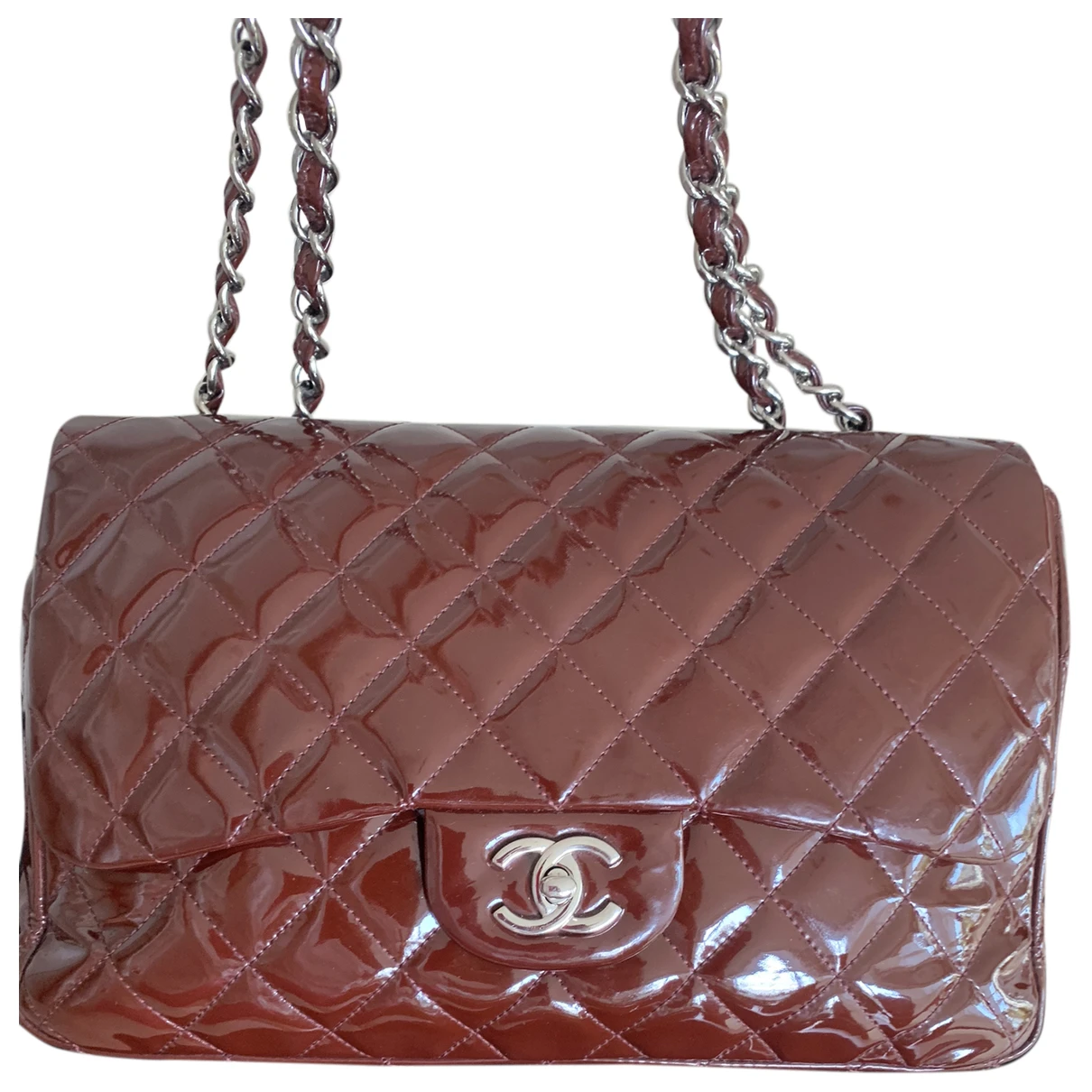 Pre-owned Chanel Timeless/classique Patent Leather Crossbody Bag In Burgundy