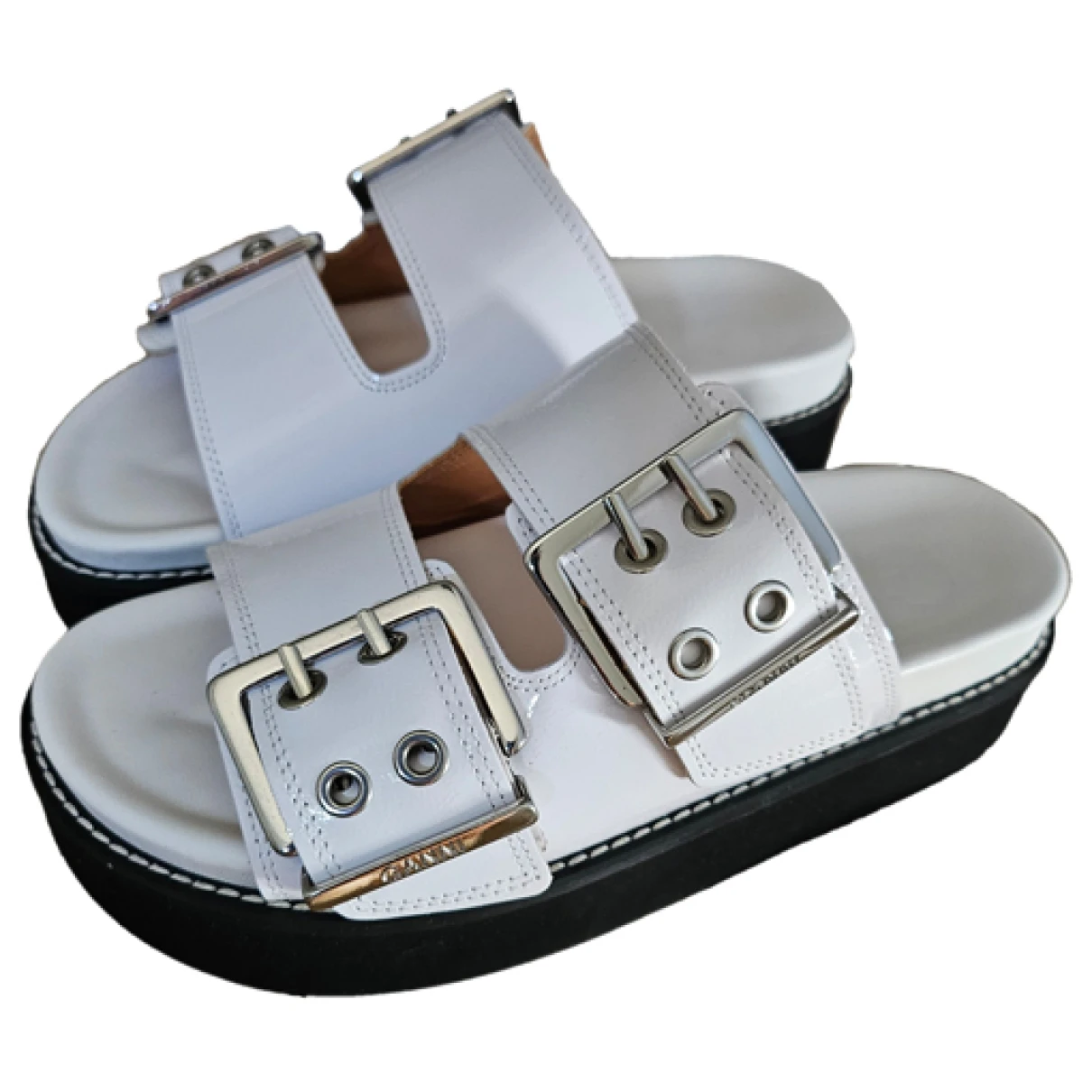 Pre-owned Ganni Leather Sandal In White
