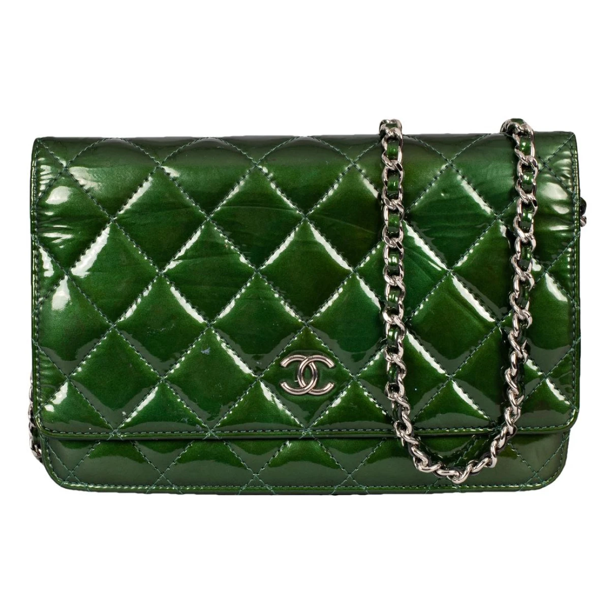 Pre-owned Chanel Wallet On Chain Leather Handbag In Green