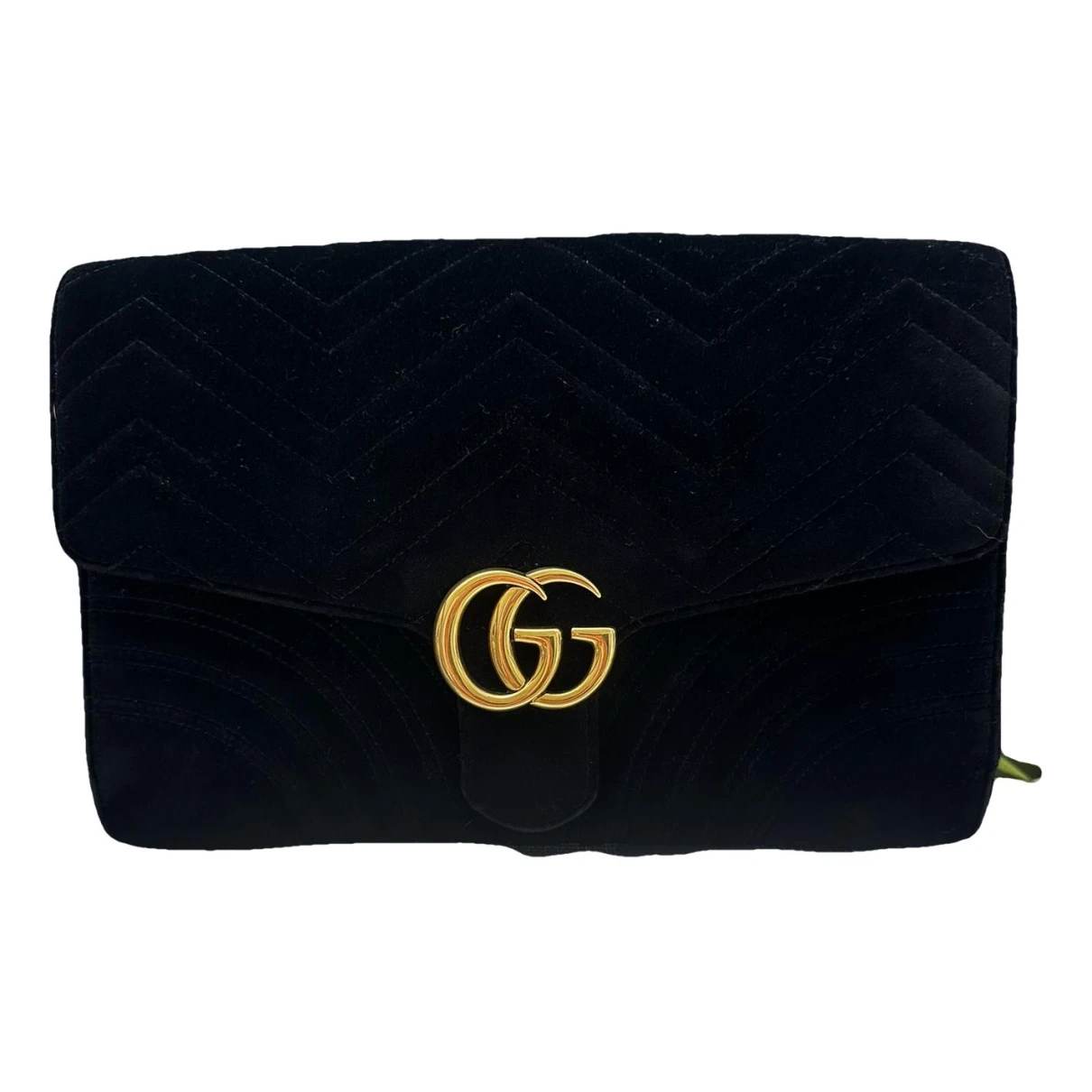Pre-owned Gucci Marmont Velvet Clutch Bag In Black