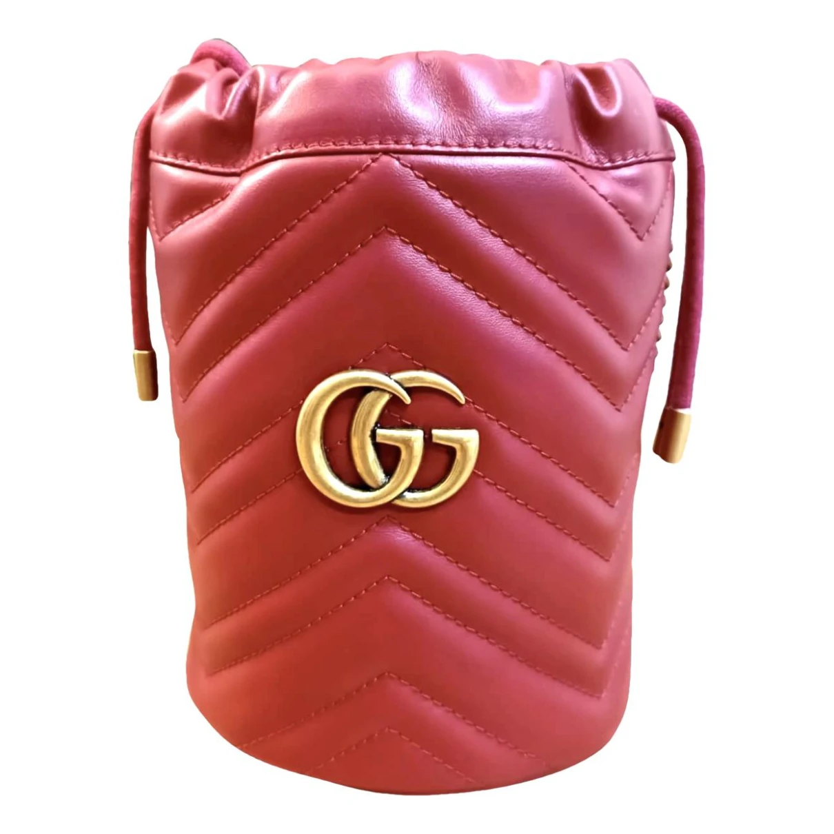 Pre-owned Gucci Gg Marmont Chain Bucket Leather Crossbody Bag In Red