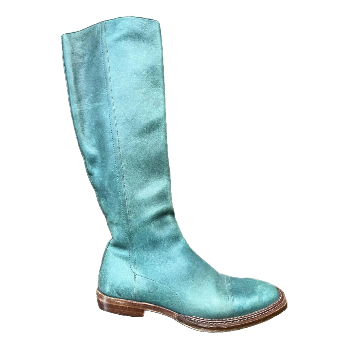 Pre-owned Maison Margiela Leather Biker Boots In Turquoise