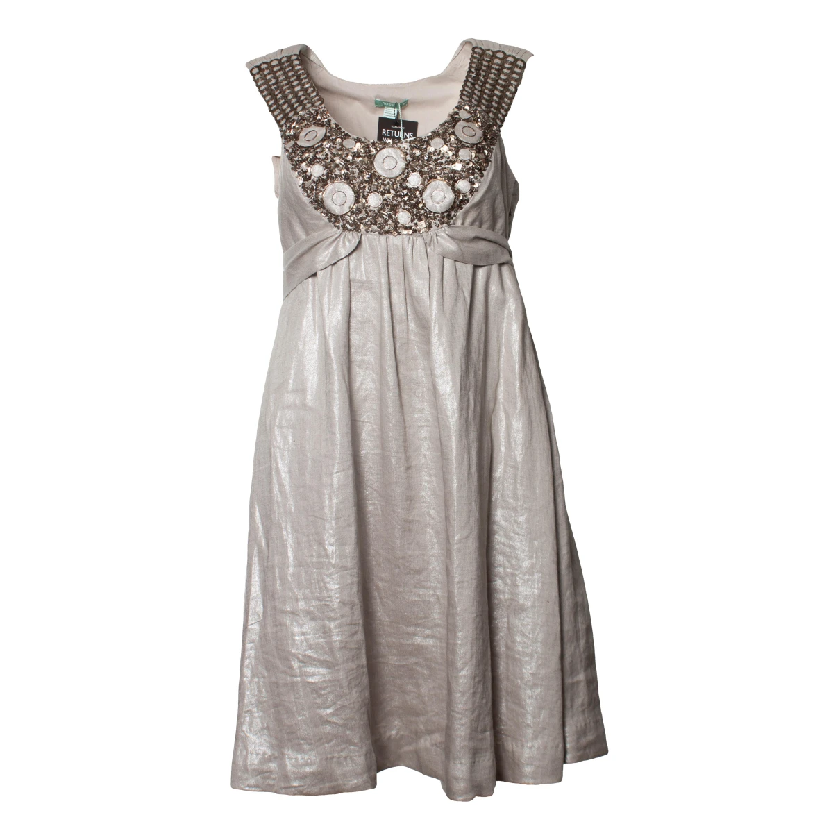 Pre-owned Hoss Intropia Linen Mid-length Dress In Metallic