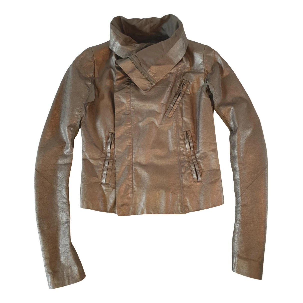 Pre-owned Rick Owens Leather Biker Jacket In Gold