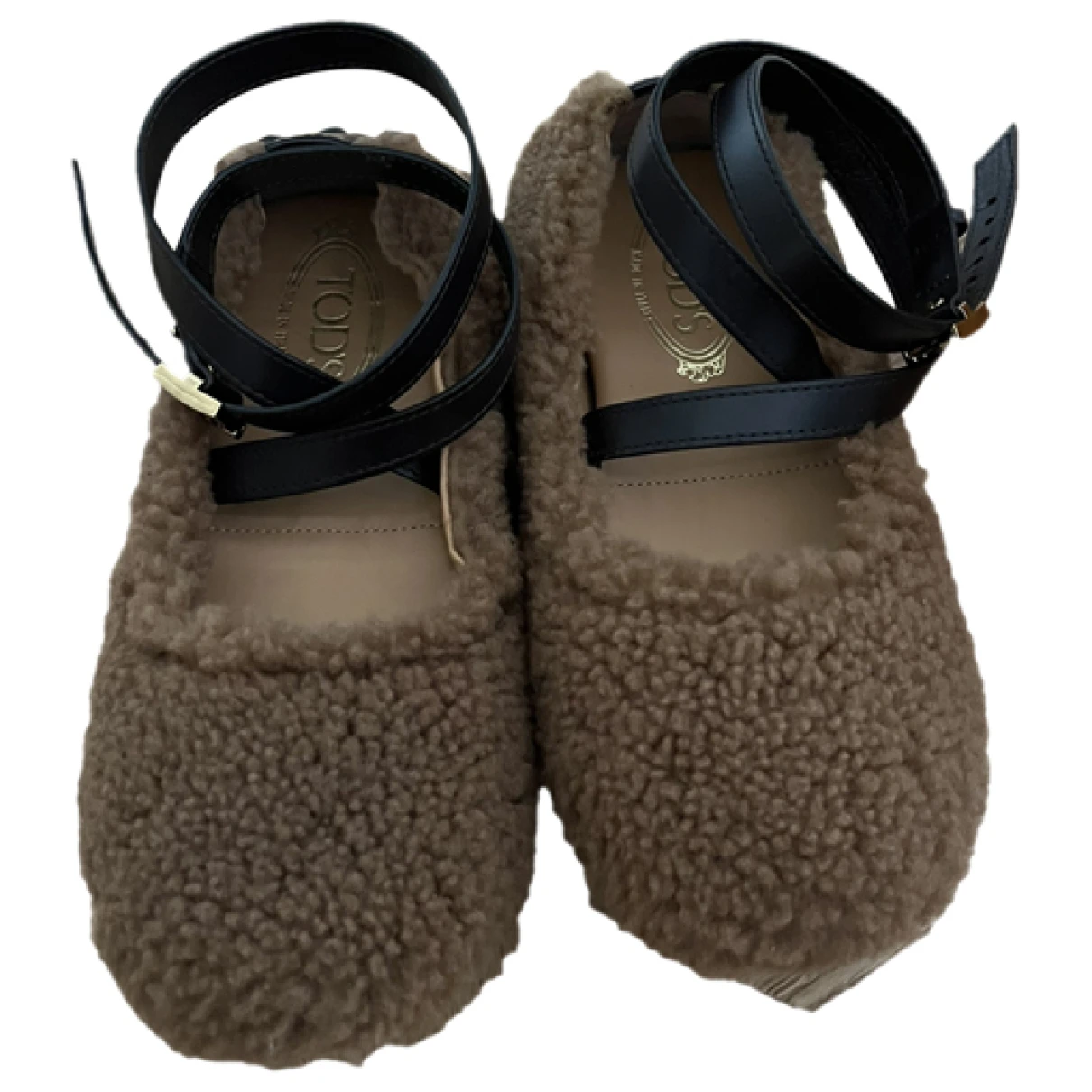 Pre-owned Tod's Faux Fur Ballet Flats In Brown