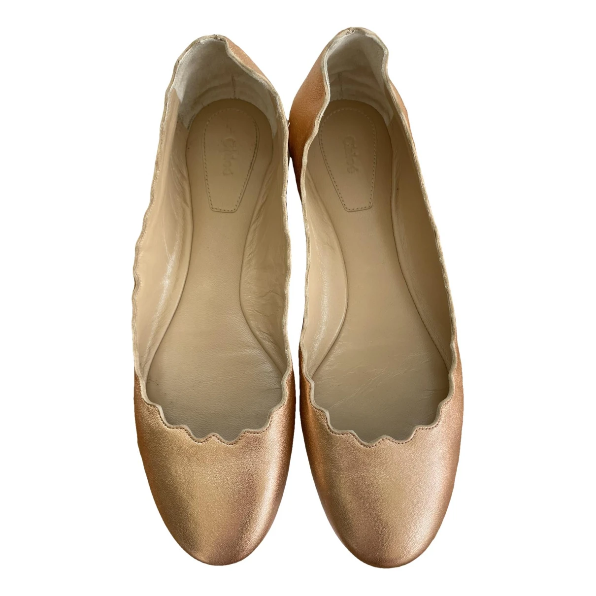 Pre-owned Chloé Lauren Leather Ballet Flats In Gold