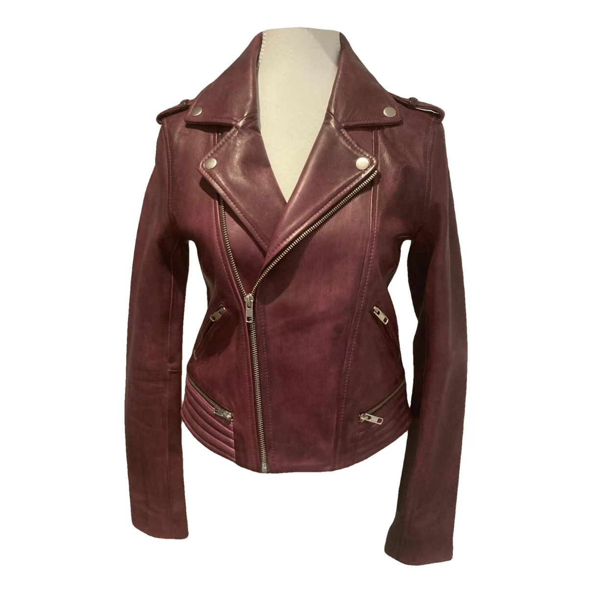Pre-owned Maje Leather Short Vest In Burgundy