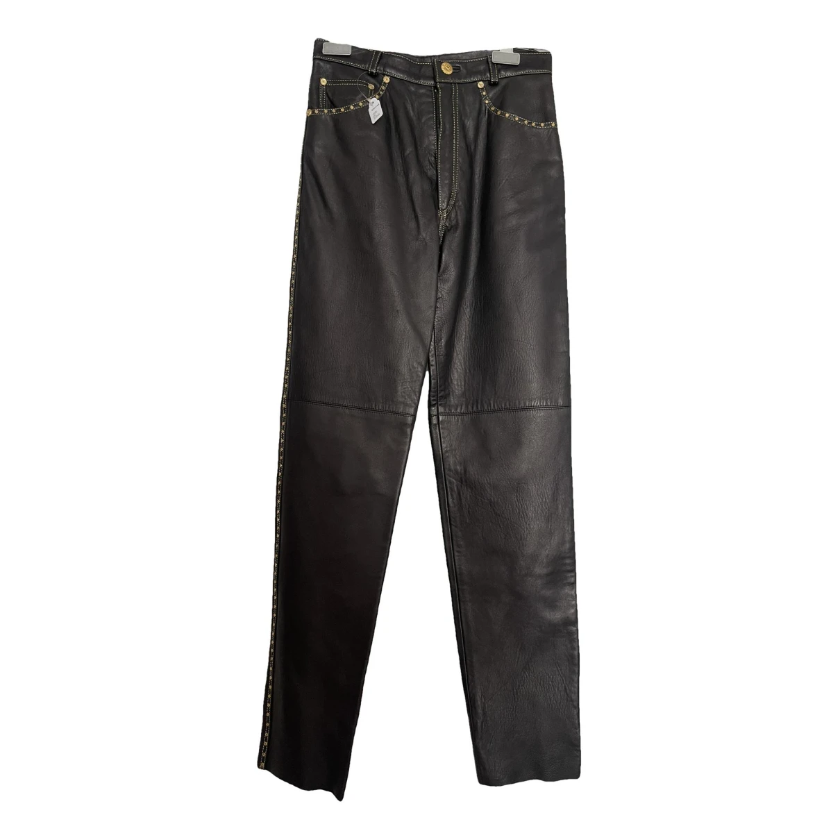 Pre-owned Roberto Cavalli Leather Large Pants In Black