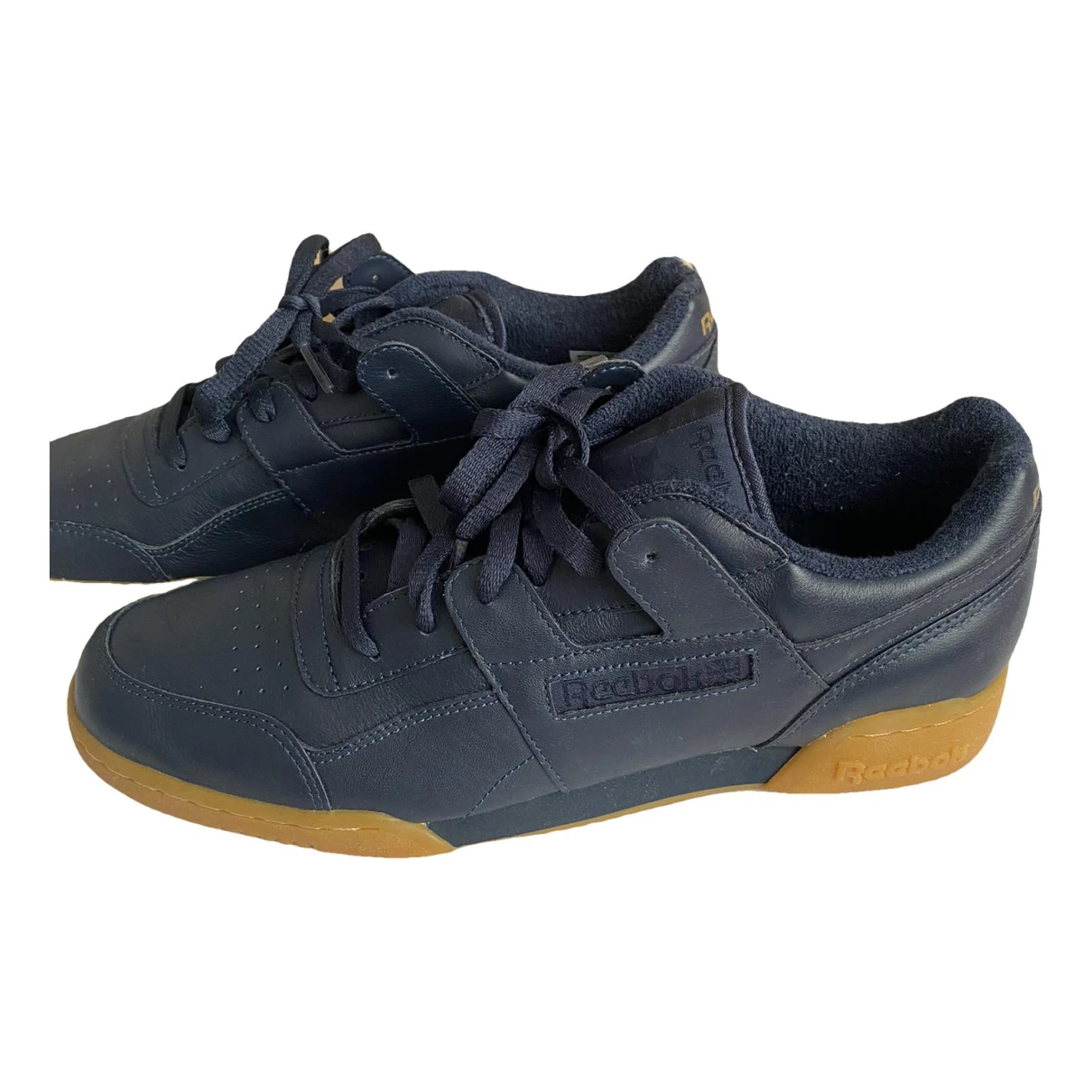 Pre-owned Reebok Leather Low Trainers In Navy