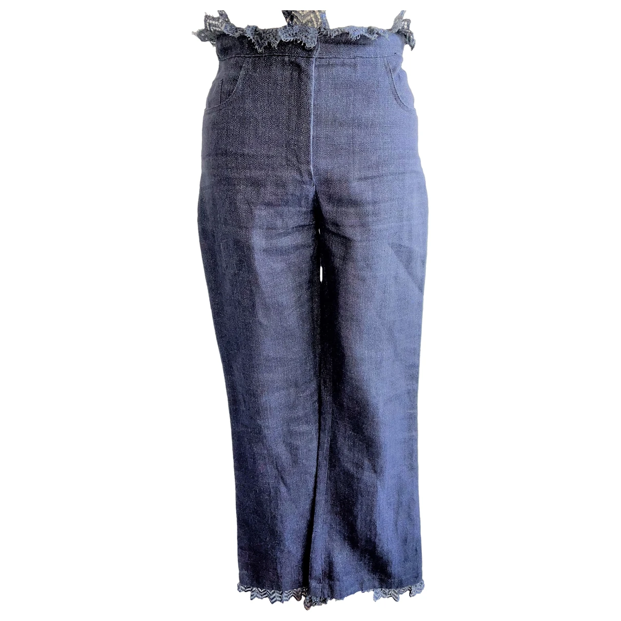 Pre-owned Chanel Linen Straight Pants In Blue