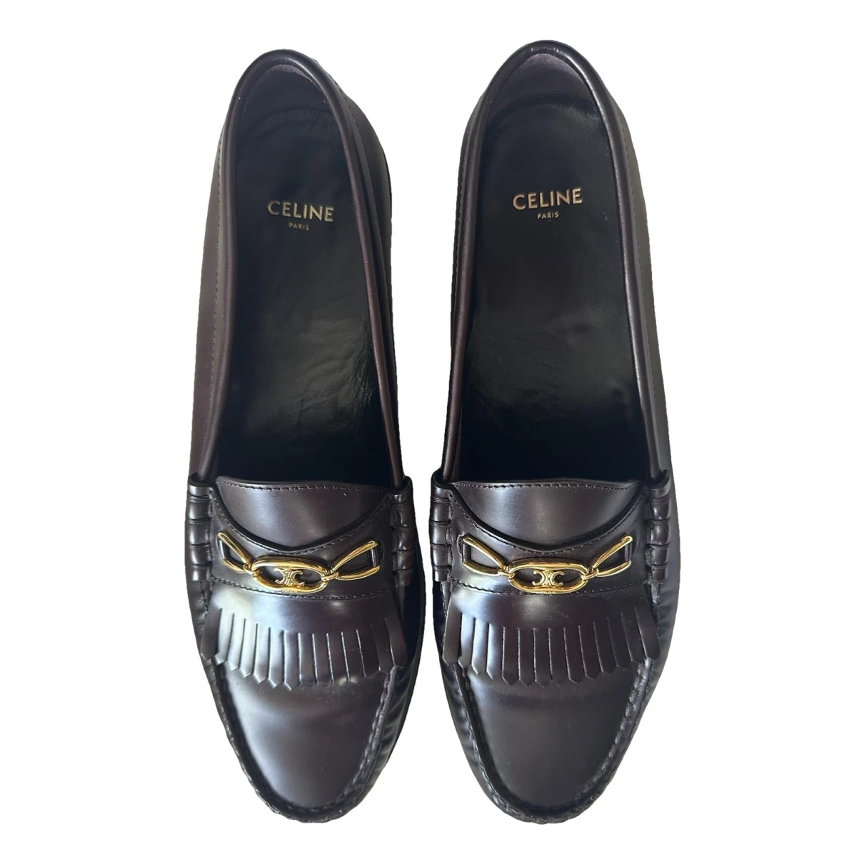 Pre-owned Celine Triomphe Leather Flats In Burgundy