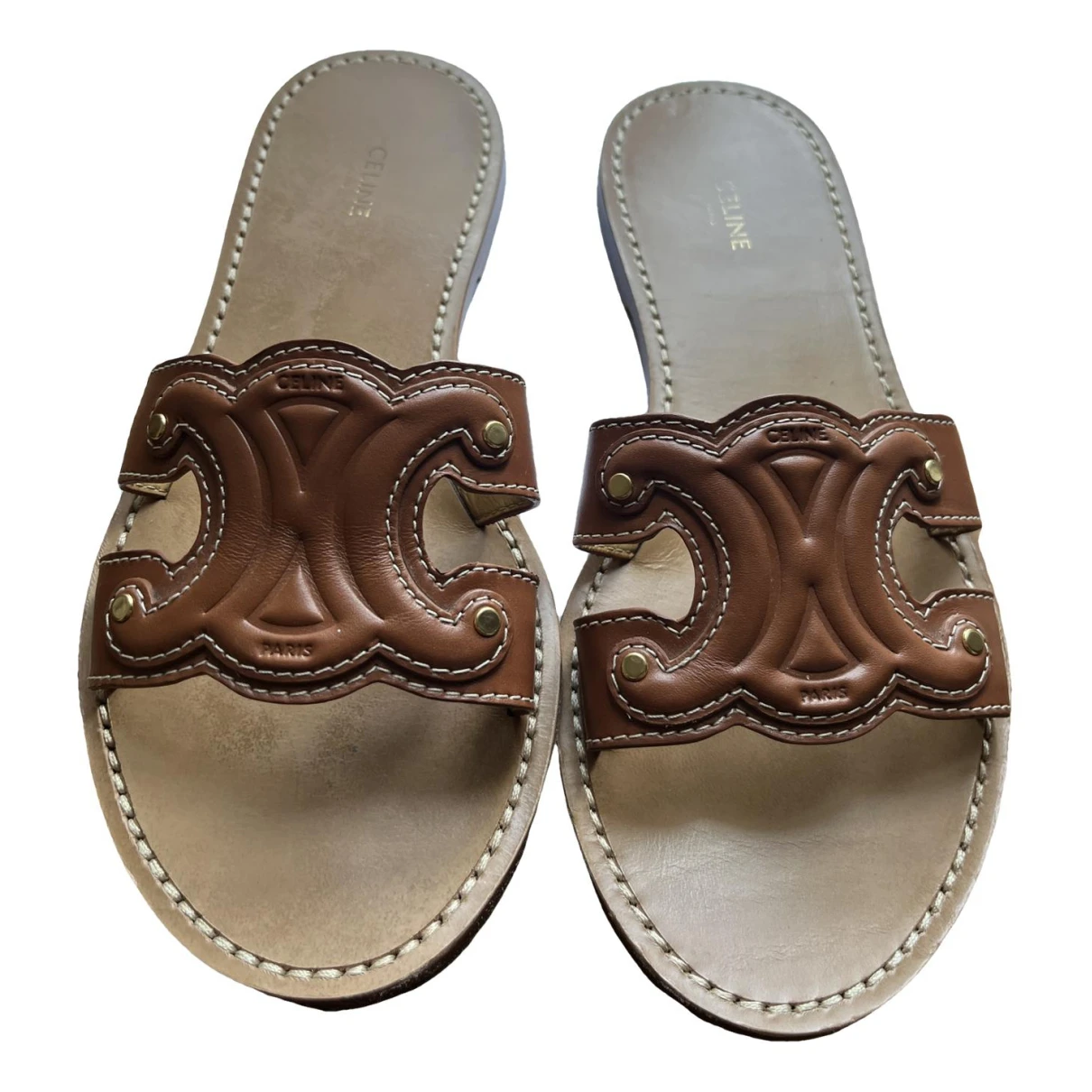 Pre-owned Celine Leather Mules In Camel