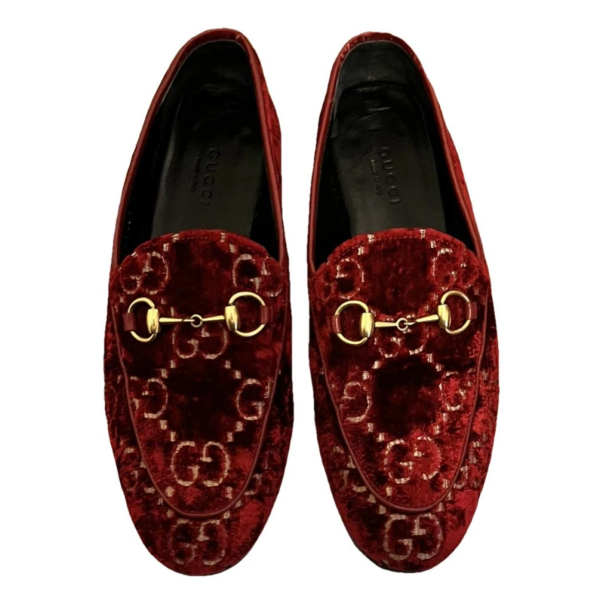 Pre-owned Gucci Jordaan Velvet Flats In Red