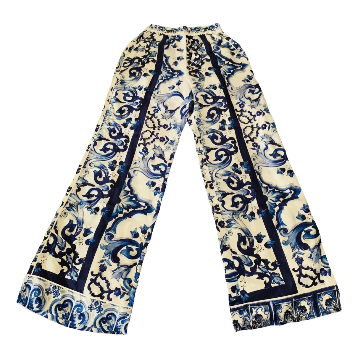 Pre-owned Dolce & Gabbana Silk Large Pants In Blue