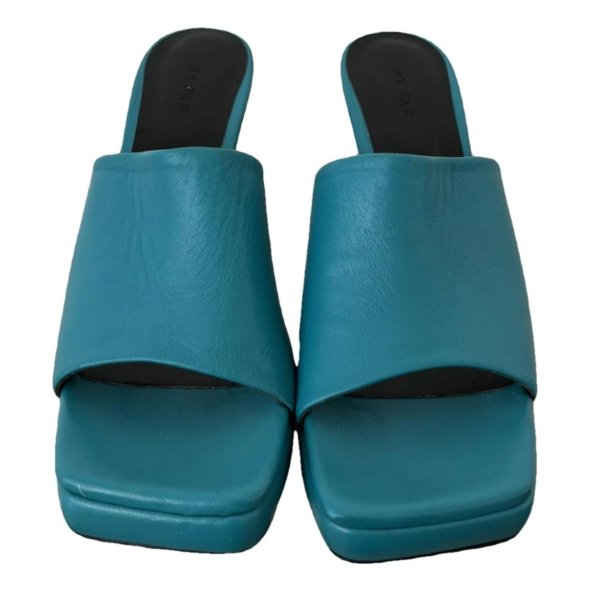 Pre-owned By Far Leather Mules & Clogs In Turquoise