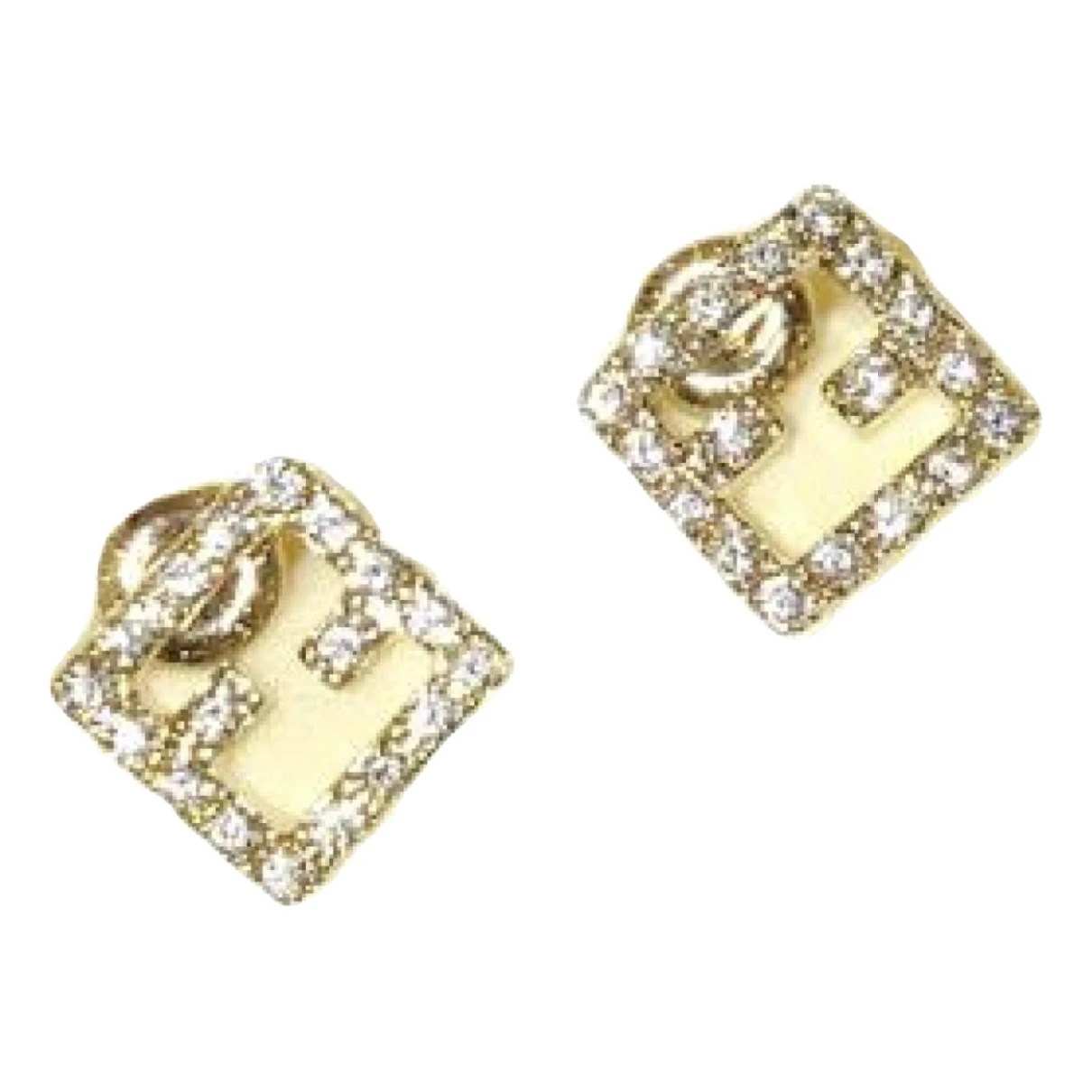 Pre-owned Fendi Crystal Earrings In Gold